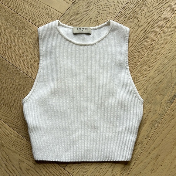 Aritzia Babaton Sculpt Knit Racer Cropped Tank Racerback in White - Picture 2 of 3